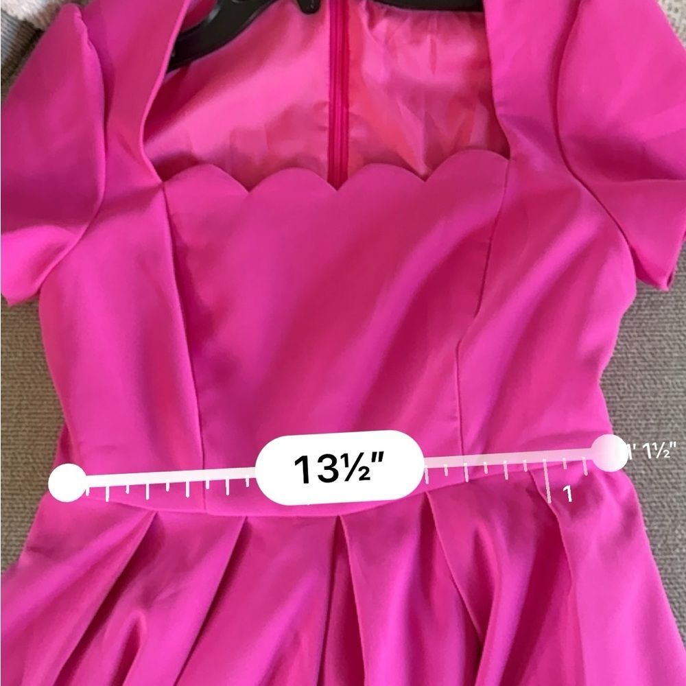 Fehaute Scalloped Square Neck Short Sleeve A-Line Midi Dress in Rose Red 4 NWOT - Picture 12 of 15